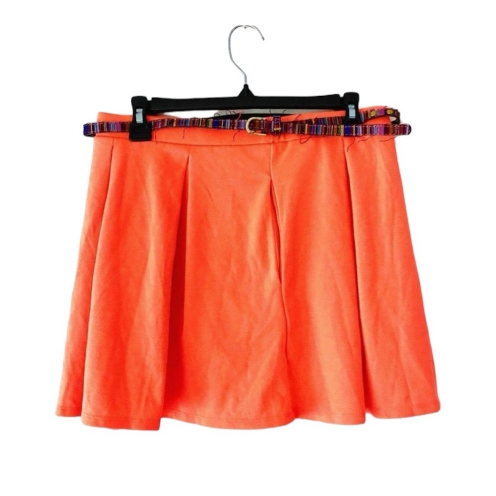 NWT Love Fire Orange Skater Mini Skirt Multicolored Belt Y2K Size Large Juniors